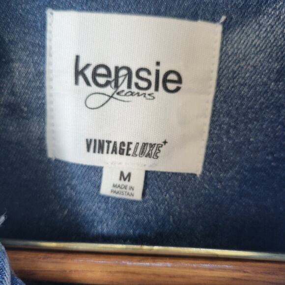 Kensie Embellished Distressed Jean Jacket Women M Denim Blue Long Sleeve Patches - Picture 2 of 12